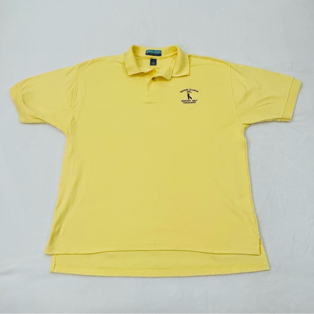 Vintage George Ullman Memorial Golf Tournament Canary Yellow Polo Shirt Mens XL